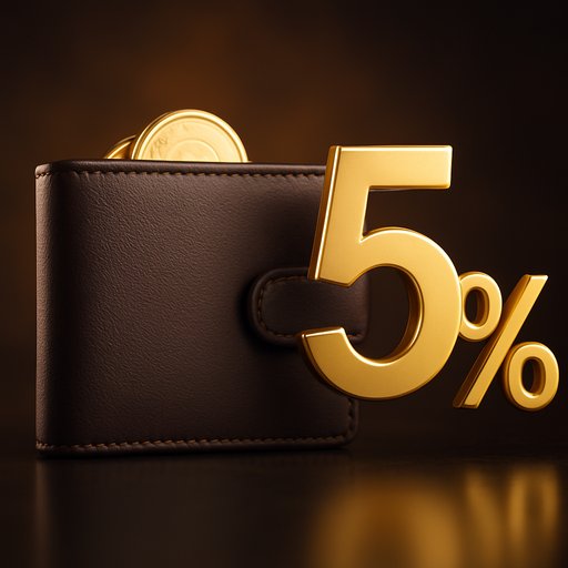 Cashback rewards graphic showing a wallet and percentage figure, illustrating ongoing cashback perks for VIP members.
