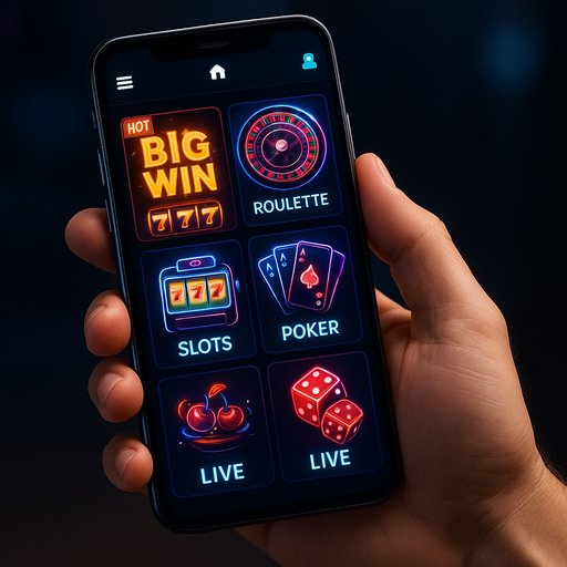 Crickex app-download on a smartphone showing a premium casino lobby with vibrant game tiles. The design conveys a sleek mobile betting experience with a dark theme and neon accents.