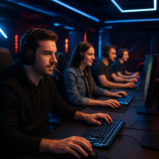 Crickex online gaming lounge image featuring high-tech setups, glowing dashboards, and players enjoying online gaming in a modern environment.